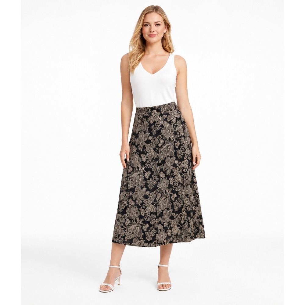 PETITE SOPHISTICATE Vtg Y2K Floral Lace Print Maxi Skirt Made in Italy Black‎ 6